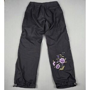 VINTAGE‎ Gap Pants Womens Large Black Pink Baggy Paratrooper Wide Leg Floral 90s